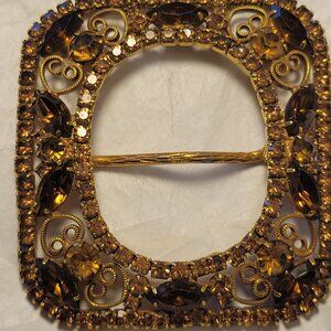 Vintage Juliana Amber Rhinestone Gold Metal Belt Buckle
